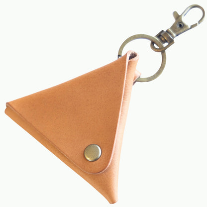 イタリアンレザーの三角コインケース（キーリング、ナスカン付）日本製